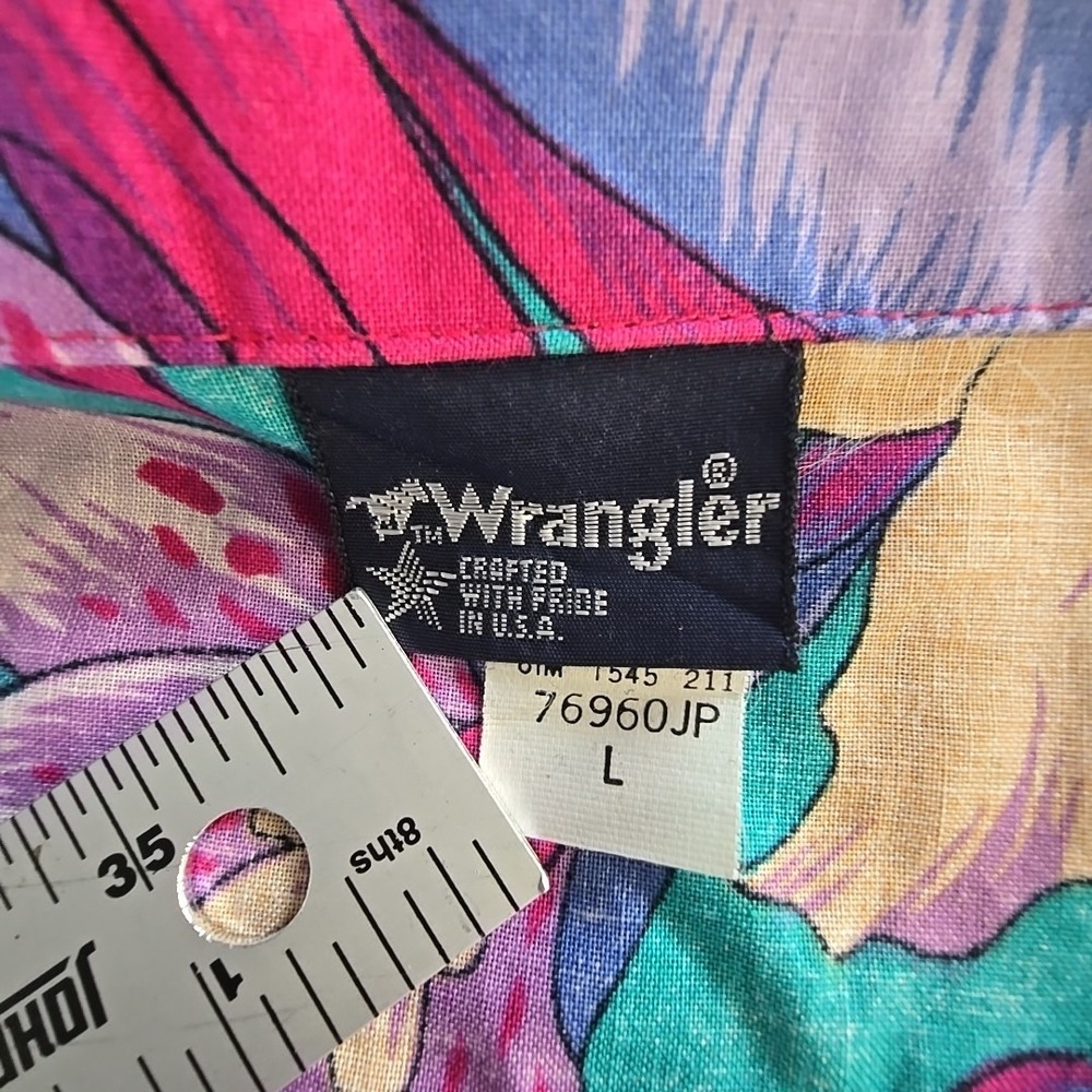 Vintage Wrangler Shirt Mens Large Multi Color Floral All Over Print USA Made - Picture 7 of 9